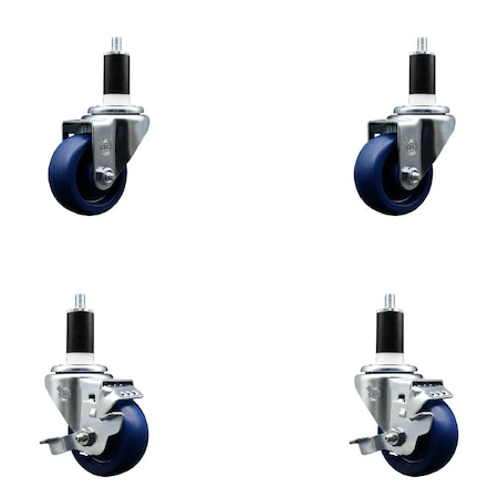 Service Caster 3'' Solid Poly Wheel Swivel 1-3/8'' Expanding Stem Caster Set 2 Brakes, 4PK SCC-EX20S314-SPUS-2-TLB-2-138